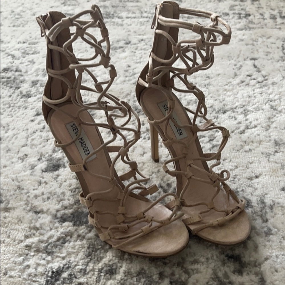Steve Madden suede nude caged heels